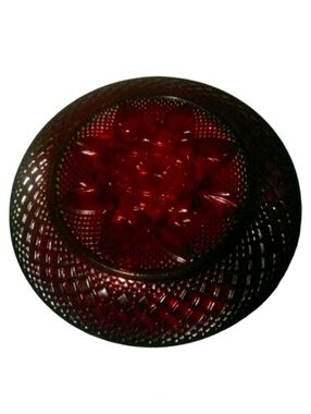 French Antique Ruby Red Vintage Dish Faceted Glass Salad Plate Cristal D'Arques